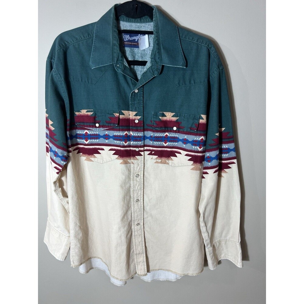 Vintage Wrangler Western Button-Up Long Sleeve Aztec Southweastern Print Large